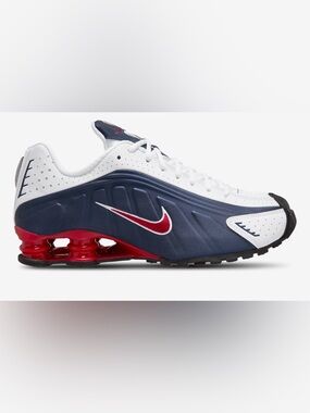 Nike Men's Air Shox USA 2025 White and Navy Athletic Shoes with Red Accents